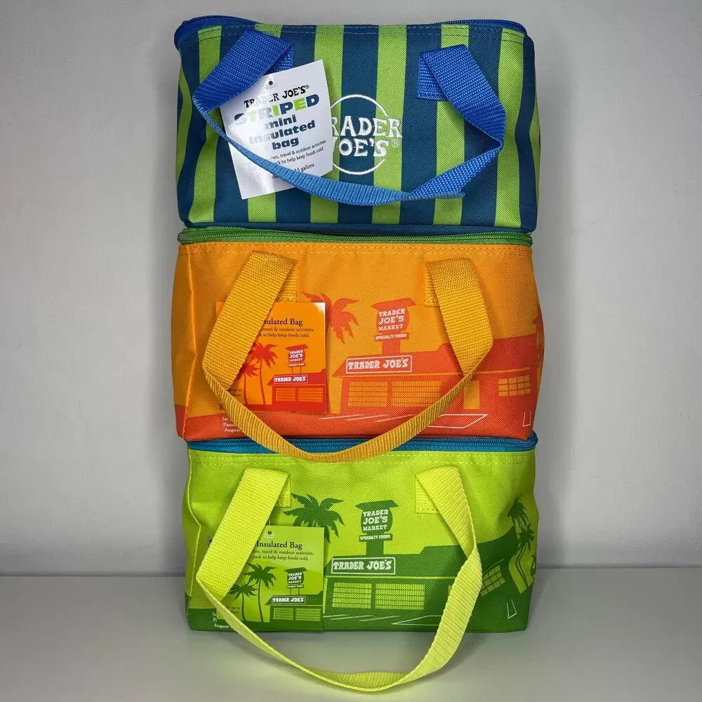 SET of 3 — Trader Joe’s Mini Insulated Cooler Bags Striped Blue Green Orange NWT